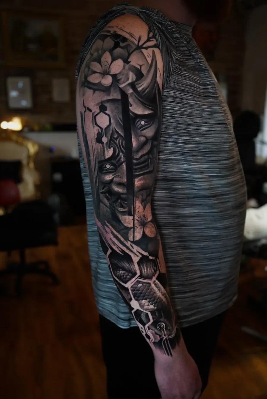 Black and grey realism tattoo 02 by Antonio Blank, Liverpool
