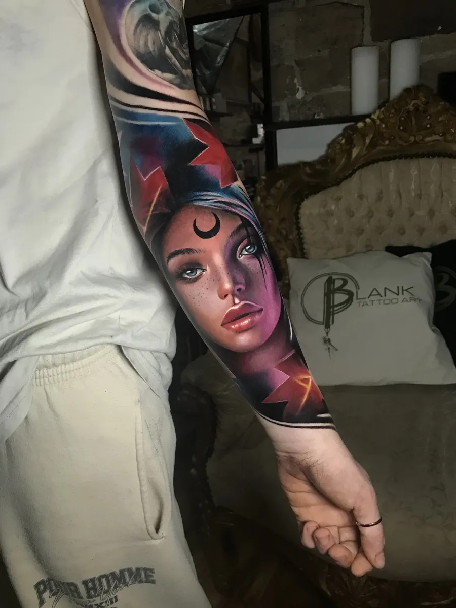 Colour realism and abstract realism tattoo 02 by Antonio Blank, Liverpool